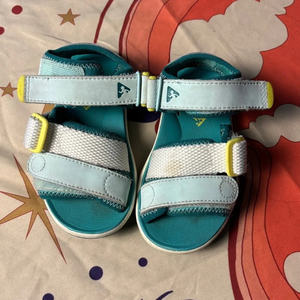 Plae Mimo Kids Sandals Teal Blue Yellow Water Friendly Outdoor Shoes Size 8